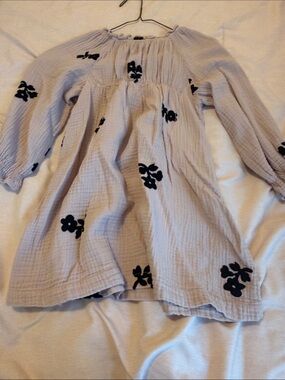 Zara Cream Long-Sleeve Dress with Black Floral Appliqués